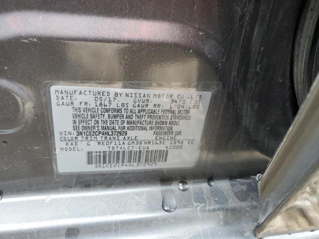 3N1CE2CP4HL372929 - 2017 NISSAN VERSA NOTE S GRAY photo 12