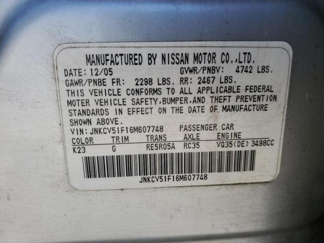 JNKCV51F16M607748 - 2006 INFINITI G35 SILVER photo 12