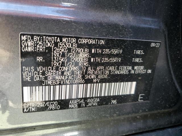 JTMEB3FV1ND108986 - 2022 TOYOTA RAV4 PRIME XSE GRAY photo 13