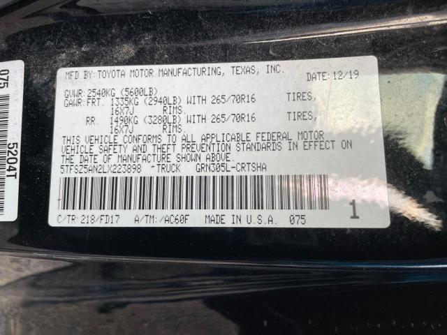 5TFSZ5AN2LX223898 - 2020 TOYOTA TACOMA ACCESS CAB შავი ფოტო 10