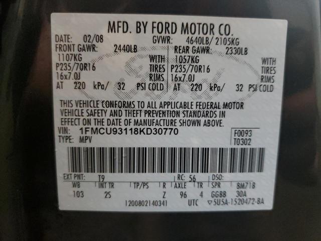 1FMCU93118KD30770 - 2008 FORD ESCAPE XLT BLACK photo 13