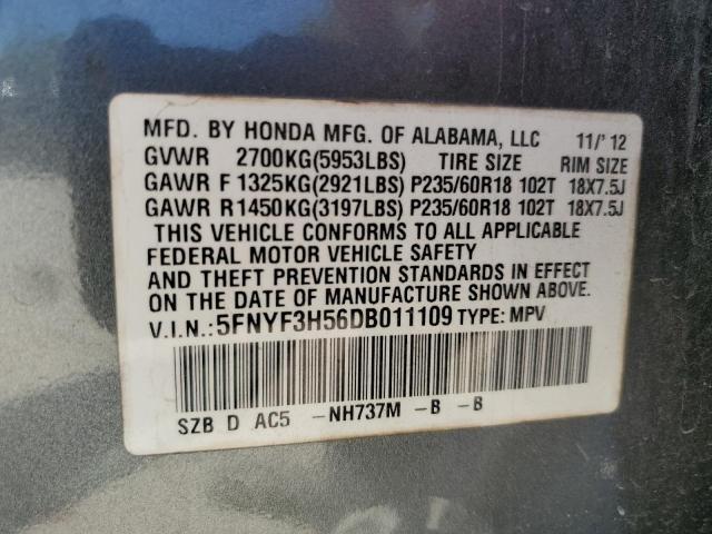 5FNYF3H56DB011109 - 2013 HONDA PILOT EXL 灰色 照片 14