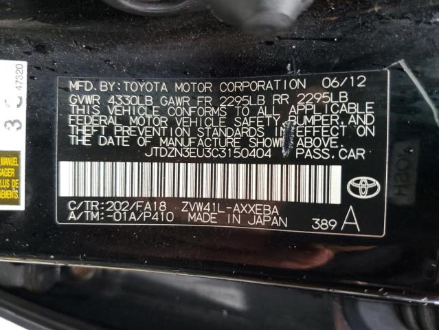 JTDZN3EU3C3150404 - 2012 TOYOTA PRIUS V BLACK photo 12