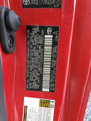 JTKDE177450049732 - 2005 TOYOTA SCION TC RED photo 12