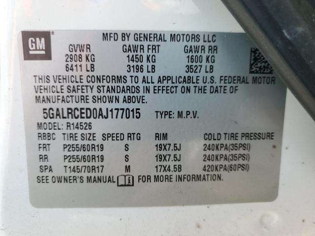 5GALRCED0AJ177015 - 2010 BUICK ENCLAVE CXL WHITE photo 13