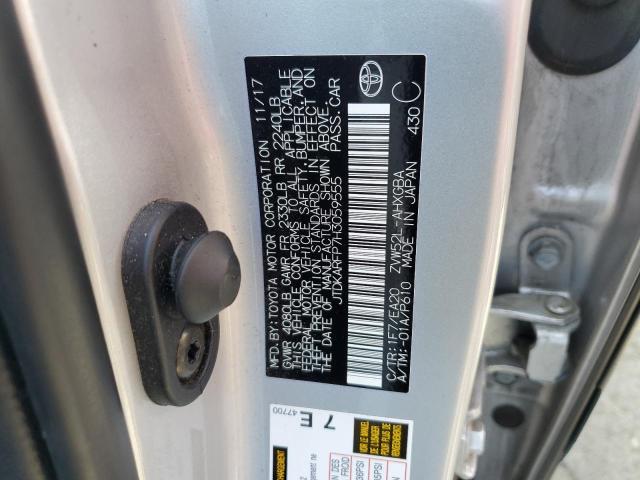 JTDKARFP7H3059555 - 2017 TOYOTA PRIUS PRIM ვერცხლისფერი ფოტო 13