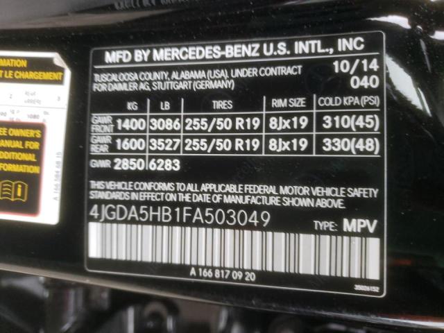 4JGDA5HB1FA503049 - 2015 MERCEDES-BENZ ML 350 4MATIC BLACK photo 13