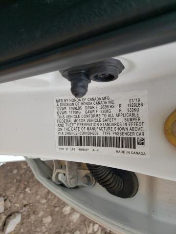 2HGFC2F65KH584209 - 2019 HONDA CIVIC LX WHITE photo 12