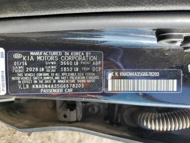 KNADN4A35G6678203 - 2016 KIA RIO EX BLACK photo 12