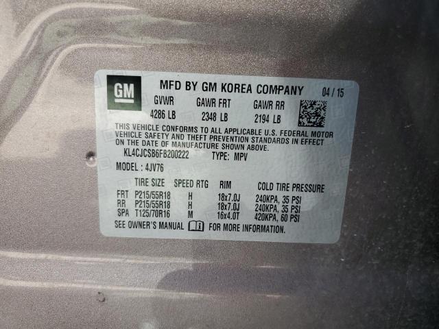 KL4CJCSB6FB200222 - 2015 BUICK ENCORE GRAY photo 13