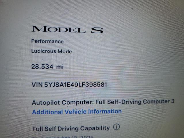 5YJSA1E49LF398581 - 2020 TESLA MODEL S 黑色 照片 9