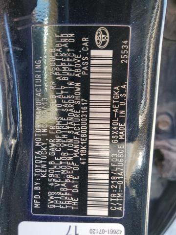 4T1BK1EB0DU031617 - 2013 TOYOTA AVALON BASE 黑色 照片 12