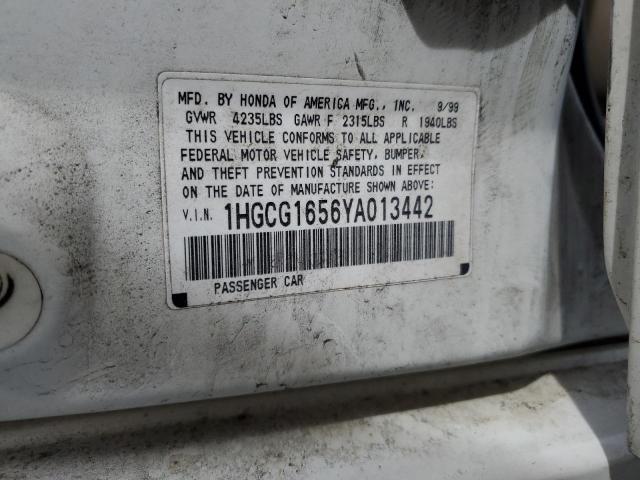 1HGCG1656YA013442 - 2000 HONDA ACCORD EX WHITE photo 13