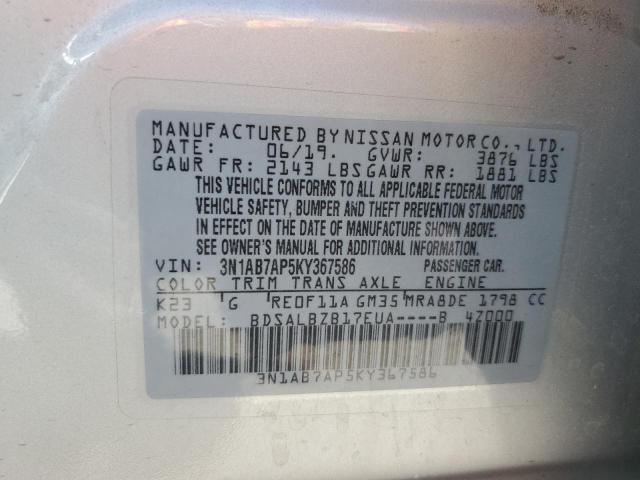 3N1AB7AP5KY367586 - 2019 NISSAN SENTRA S SILVER photo 12