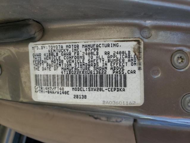 4T1BG22K0XU613622 - 1999 TOYOTA CAMRY CE TAN photo 13