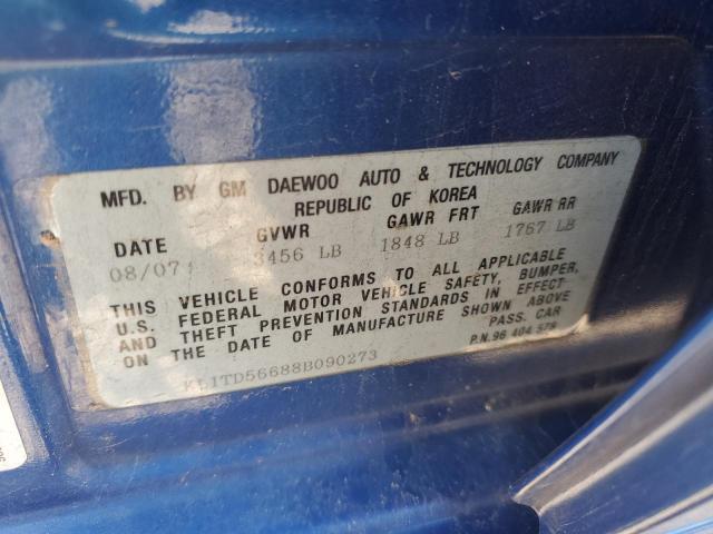 KL1TD56688B090273 - 2008 CHEVROLET AVEO BASE BLUE photo 12