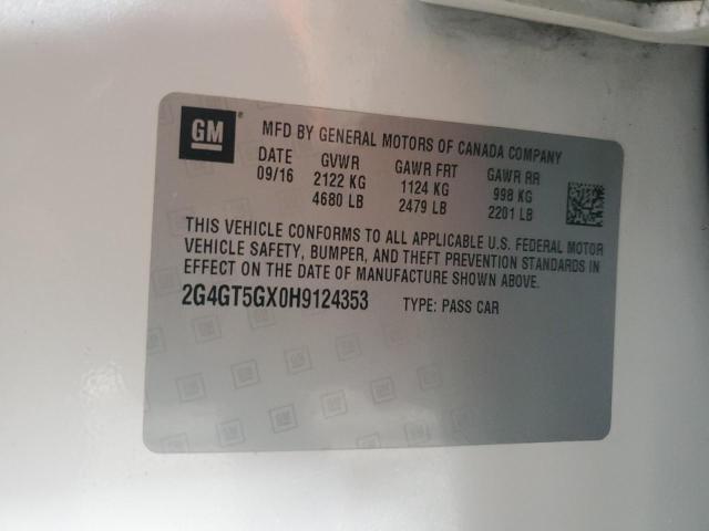 2G4GT5GX0H9124353 - 2017 BUICK REGAL GS WHITE photo 12