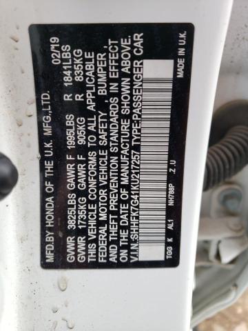 SHHFK7G41KU217257 - 2019 HONDA CIVIC SPORT 白色 照片 12