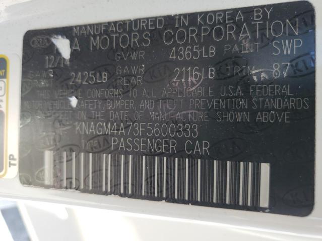 KNAGM4A73F5600333 - 2015 KIA OPTIMA LX WHITE photo 13