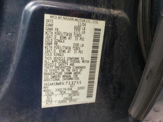 5N1AR18W85C713755 - 2005 NISSAN PATHFINDER LE GRAY photo 13