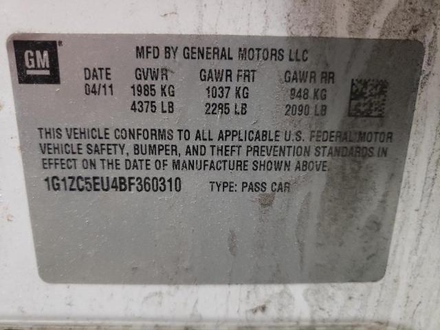 1G1ZC5EU4BF360310 - 2011 CHEVROLET MALIBU 1LT WHITE photo 12