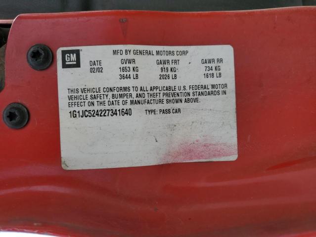 1G1JC524227341640 - 2002 CHEVROLET CAVALIER BASE RED photo 12