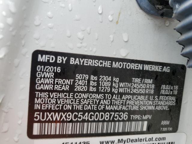 5UXWX9C54G0D87536 - 2016 BMW X3 XDRIVE28I WHITE photo 12