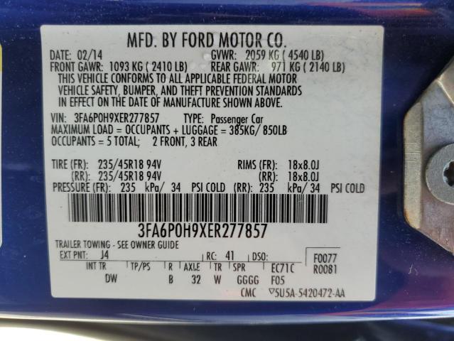 3FA6P0H9XER277857 - 2014 FORD FUSION SE BLUE photo 12