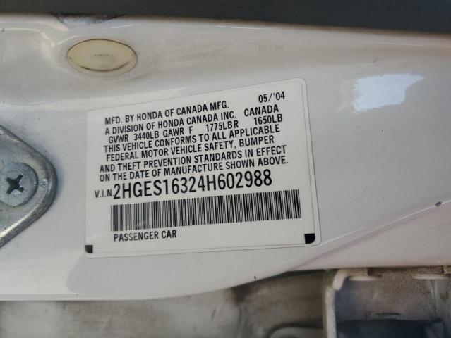 2HGES16324H602988 - 2004 HONDA CIVIC DX VP WHITE photo 12