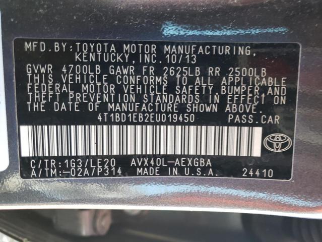 4T1BD1EB2EU019450 - 2014 TOYOTA AVALON HYBRID GRAY photo 12