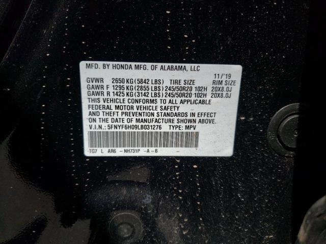 5FNYF6H09LB031276 - 2020 HONDA PILOT ELITE BLACK photo 13