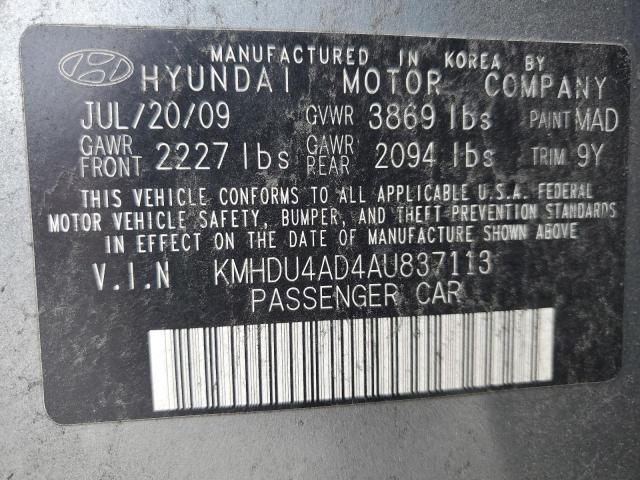 KMHDU4AD4AU837113 - 2010 HYUNDAI ELANTRA BLUE SILVER photo 13