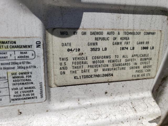 KL1TD5DE7AB120654 - 2010 CHEVROLET AVEO LS 白色 照片 12