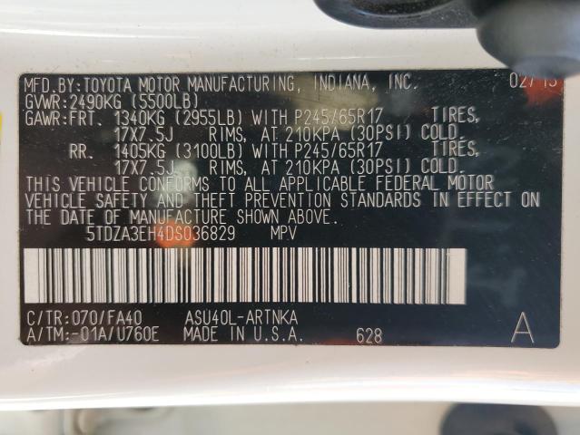 5TDZA3EH4DS036829 - 2013 TOYOTA HIGHLANDER BASE WHITE photo 14