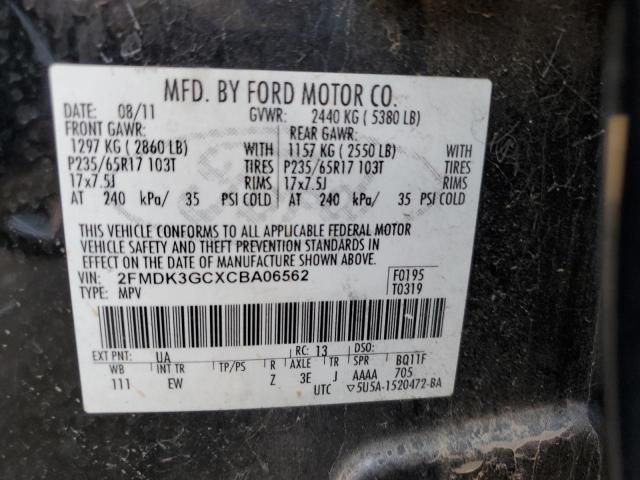 2FMDK3GCXCBA06562 - 2012 FORD EDGE SE BLACK photo 12