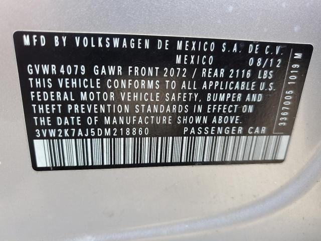 3VW2K7AJ5DM218860 - 2013 VOLKSWAGEN JETTA BASE SILVER photo 12