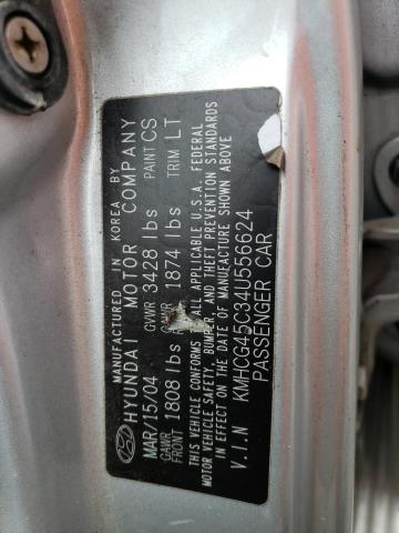 KMHCG45C34U556624 - 2004 HYUNDAI ACCENT GL SILVER photo 12