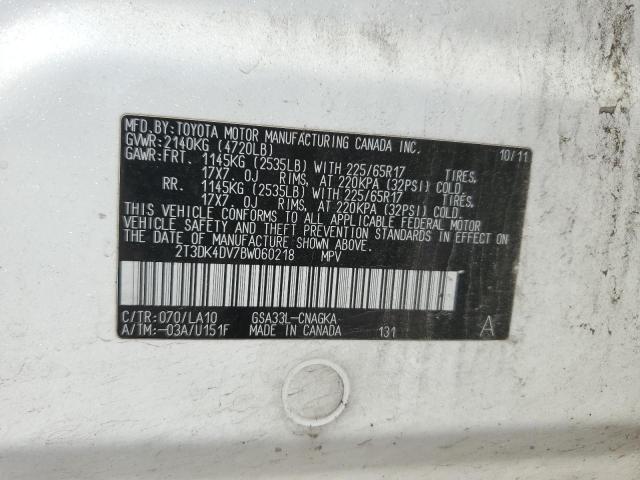 2T3DK4DV7BW060218 - 2011 TOYOTA RAV4 LIMITED WHITE photo 12