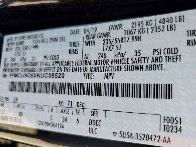 1FMCU9G9XKUC08520 - 2019 FORD ESCAPE SE BLACK photo 14