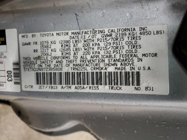 5TETX22N97Z385808 - 2007 TOYOTA TACOMA ACCESS CAB SILVER photo 12