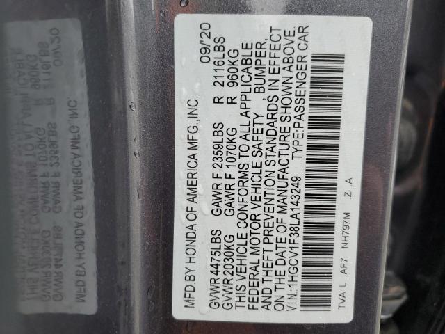 1HGCV1F38LA143249 - 2020 HONDA ACCORD SPORT CHARCOAL photo 13