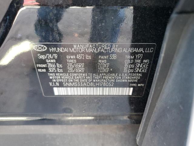 5NMS33AD8LH178052 - 2020 HYUNDAI SANTA FE SEL BLACK photo 12