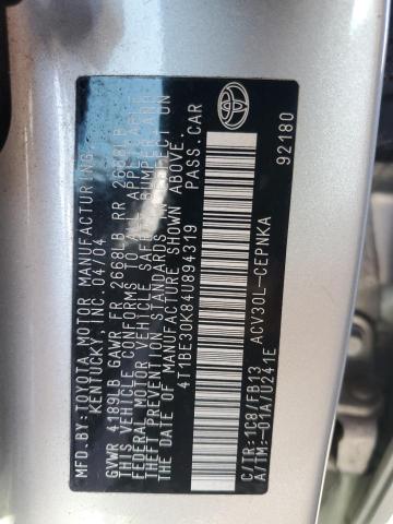 4T1BE30K84U894319 - 2004 TOYOTA CAMRY LE SILVER photo 12