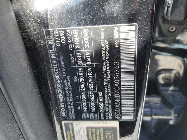 4JGDA5HB7CA036263 - 2012 MERCEDES-BENZ ML 350 4MATIC BLACK photo 12