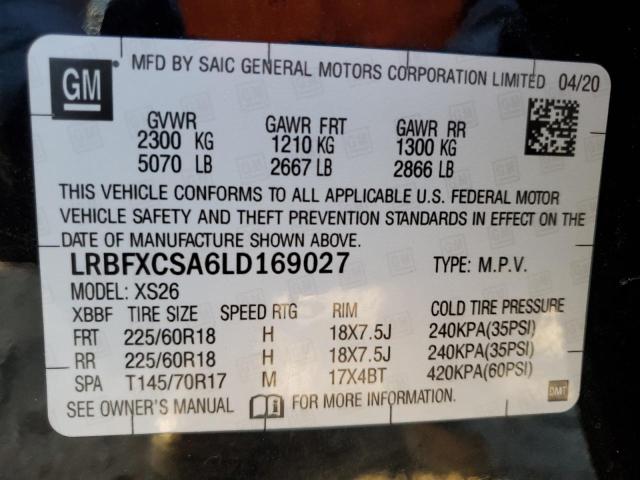 LRBFXCSA6LD169027 - 2020 BUICK ENVISION ESSENCE შავი ფოტო 12