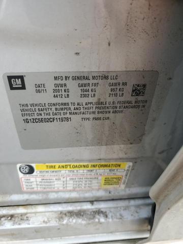 1G1ZC5E02CF119781 - 2012 CHEVROLET MALIBU 1LT SILVER photo 12