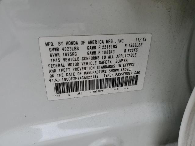 19UDE2F74GA022155 - 2016 ACURA ILX PREMIUM TECH თეთრი ფოტო 12