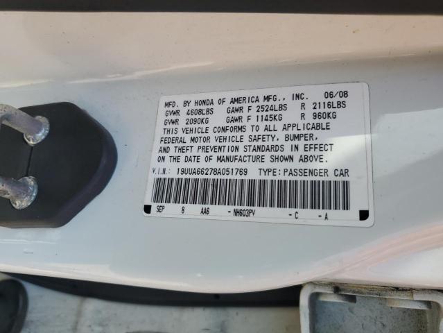 19UUA66278A051769 - 2008 ACURA TL WHITE photo 12