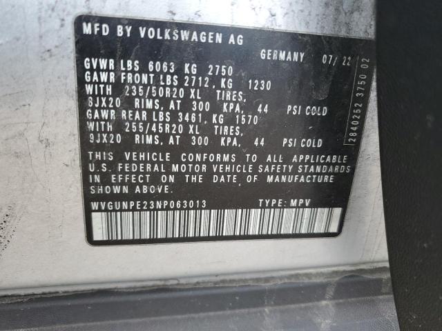 WVGUNPE23NP063013 - 2022 VOLKSWAGEN ID.4 PRO S 银色 照片 13