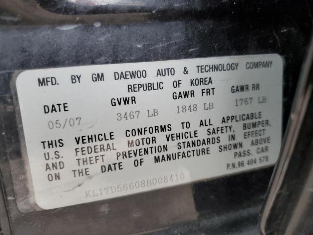 KL1TD56608B008410 - 2008 CHEVROLET AVEO BASE BLACK photo 12